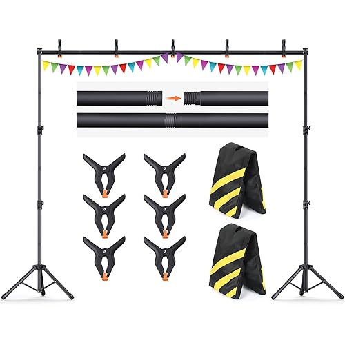 10x7.5Ft Backdrop Stand, Heavy Duty Adjustable Photo Back Drop Stand for Party, Photography, Banner Stand (Includes Six Background Stand Clamps)