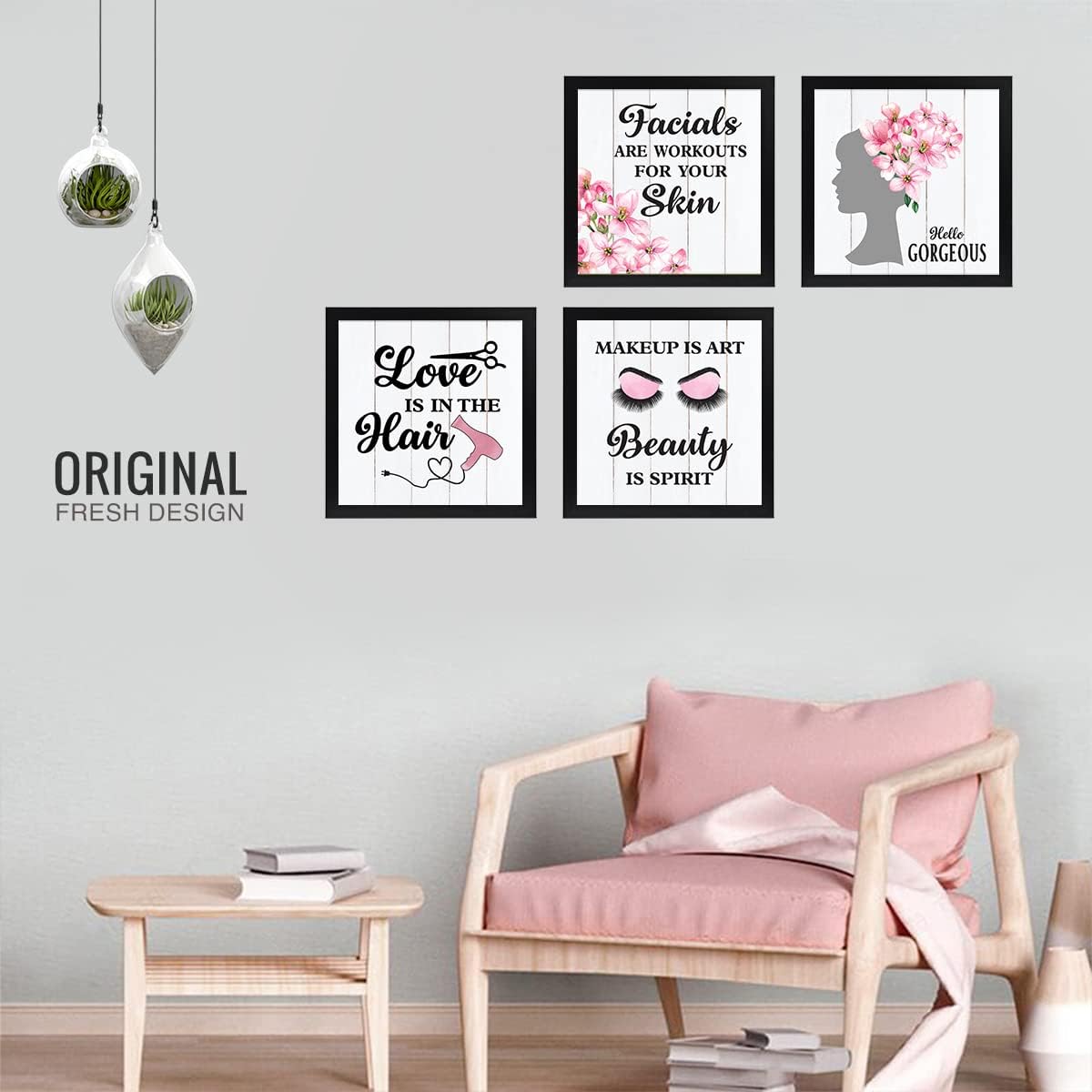Chaka Chaundh - Saloon wall frames - Saloon wall poster - Beauty Parlour wall decoration framed posters - Hair salon wall decoration posters - (11 X 11 Inches) set of 4