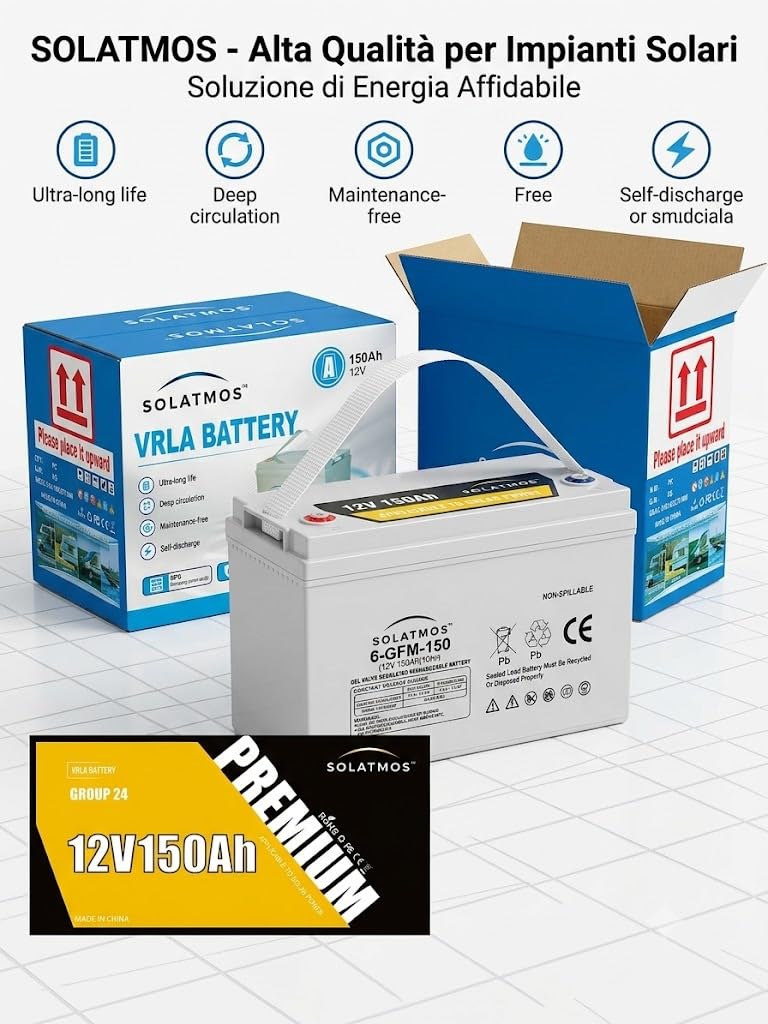 BATTERIA 150AH 12V GEL VRLA PER KIT FOTOVOLTAICO UPS ENERGIA SOLARE CAMPER BAITA