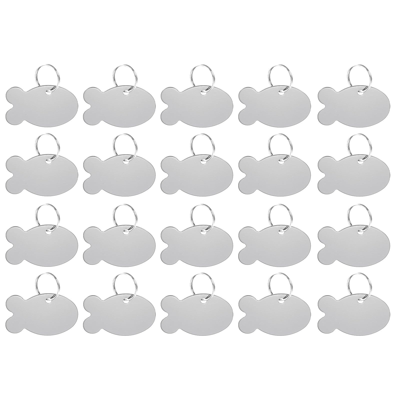MECCANIXITY Pet ID Tags, Metal Engraving Tag, Fish-Shape Dog ID Tag, Silver Blank Tags with Key Rings for Pet Dog Cat, Stamping Pendant Decoration, 20 Pack