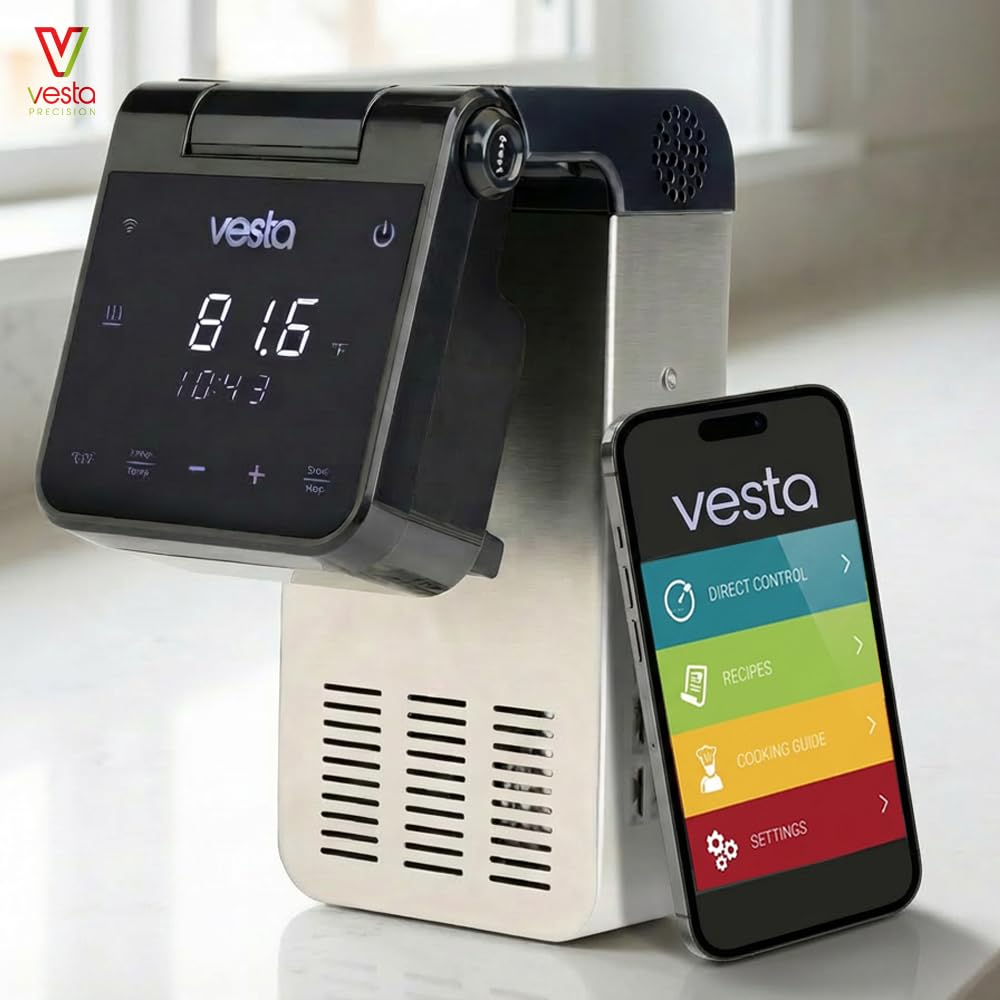 Vesta Precision Fornello a Bassa Temperatura Sous Vide Imersa Elite 1200W con APP di controllo Wi-Fi | Immersione impermeabile IPX7 | Capacità della Pompa 4,5 l/min | Colore nero