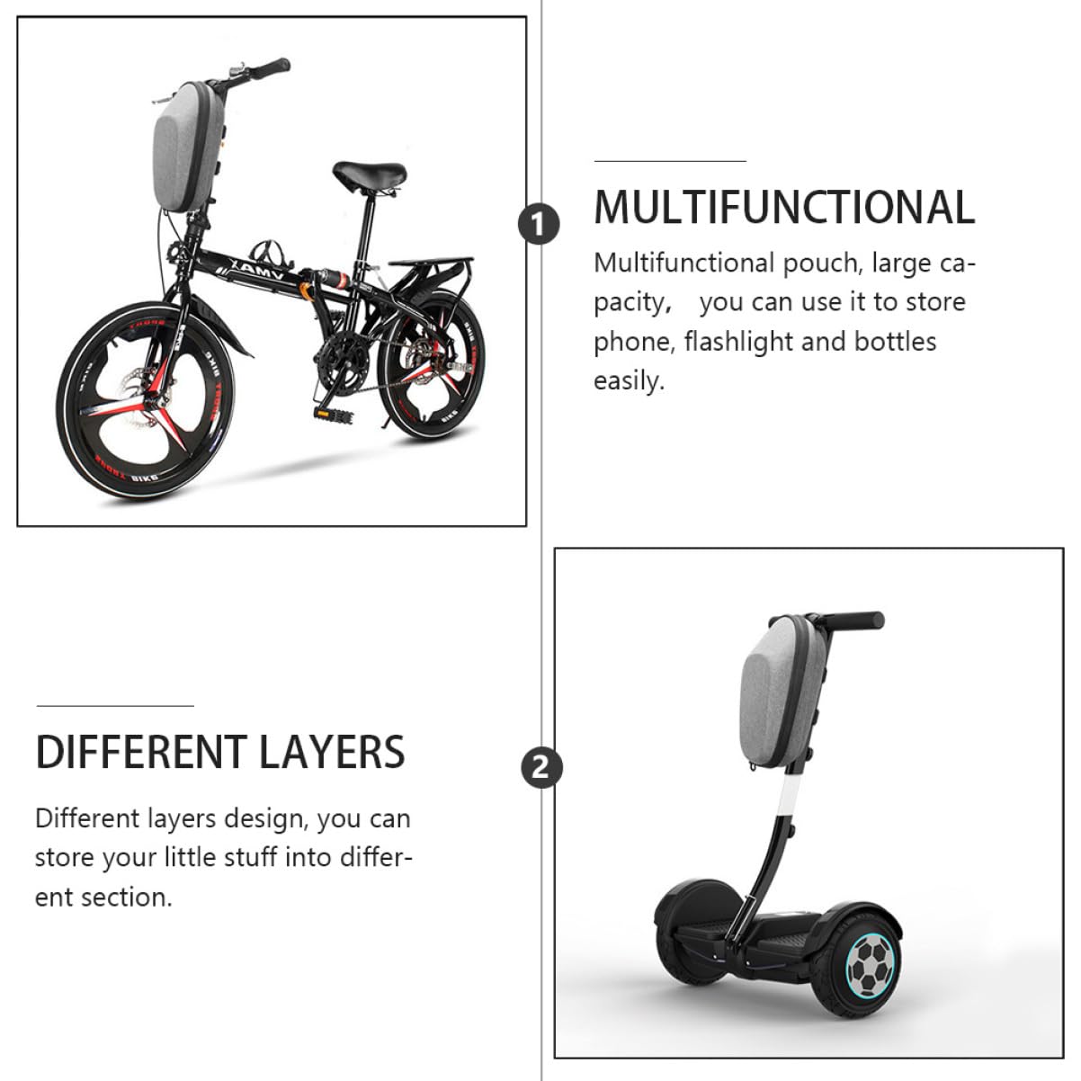 Yardwe Eva Lenkertasche für E-scooter, 1 Stück, Große Kapazität | Klappfahrräder, Graue Hartschale mit Mehrschichtigem Aufbau, Fach für Flasche und Handschuhe
