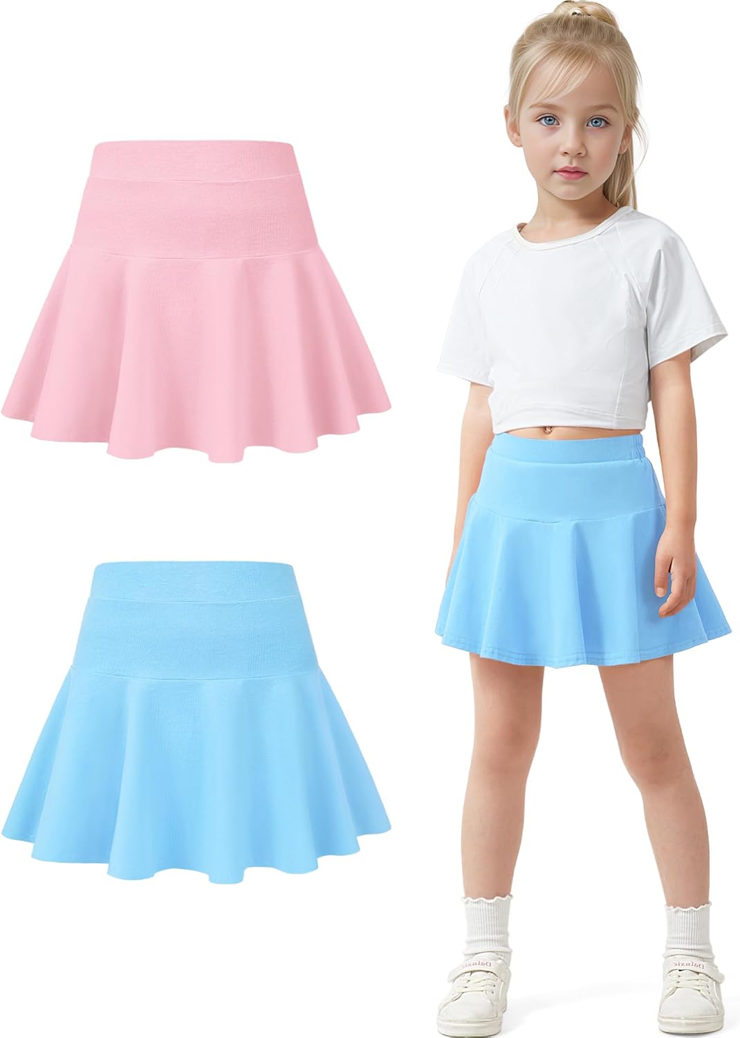 BOOPH 2 Pack Little Girls Athletic Uniform Skorts French Tennis Golf Skirts with Shorts for Toddler