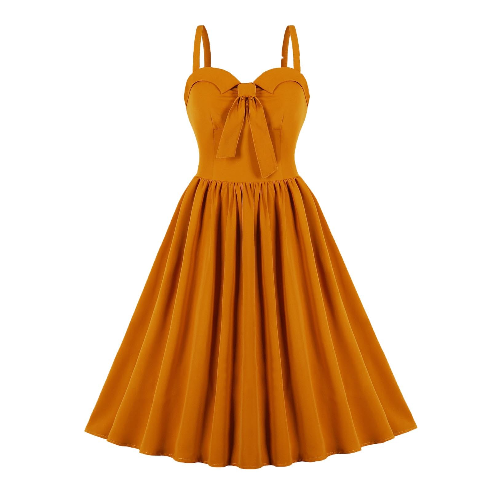 Women Vintage 50s 1950s Dress Tie Front A-line Spaghetti Strap Pleated Rockabilly Swing Evening Party Cocktail Dresses