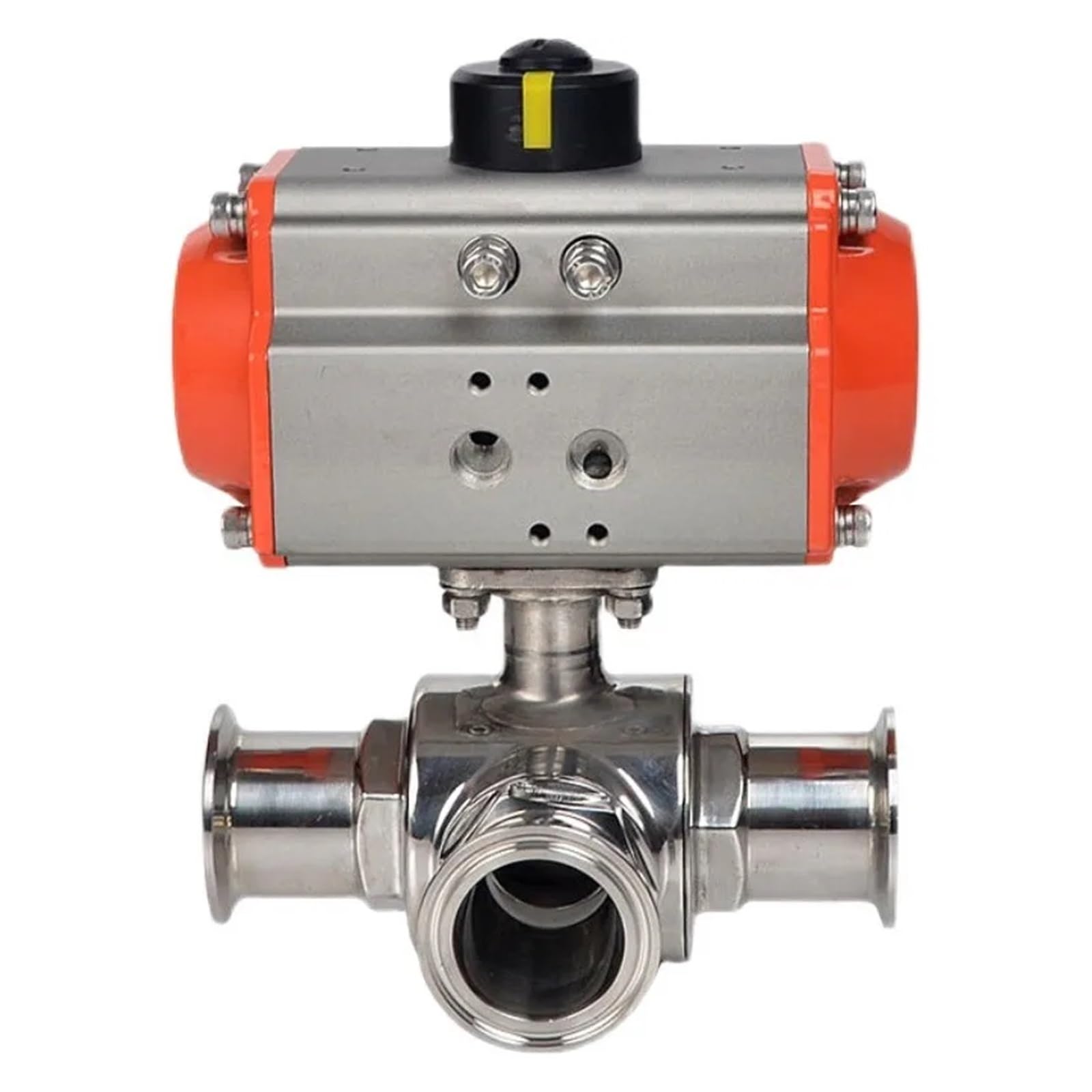 CXFCIHFT 38mm 304 Stainless Steel Pneumatic Ball Valve 3 Way Tri Clamp Ferrule Type Ball Valves With Double Acting Cylinder(T Type)