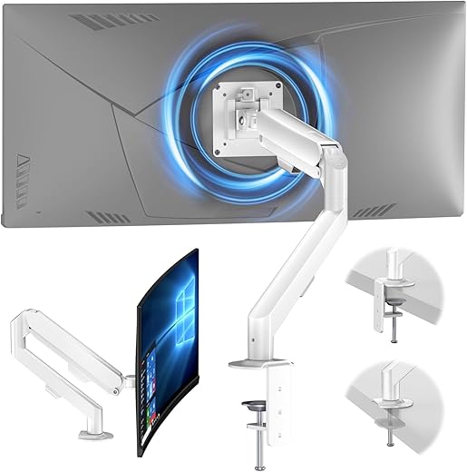 HEYMIX LIFE Single Monitor Arm – VESA Mount Aluminum Gas Spring Adjustable Ergonomic Computer Monitor Arm, Swivel Monitor Mount & 2 Grommet…