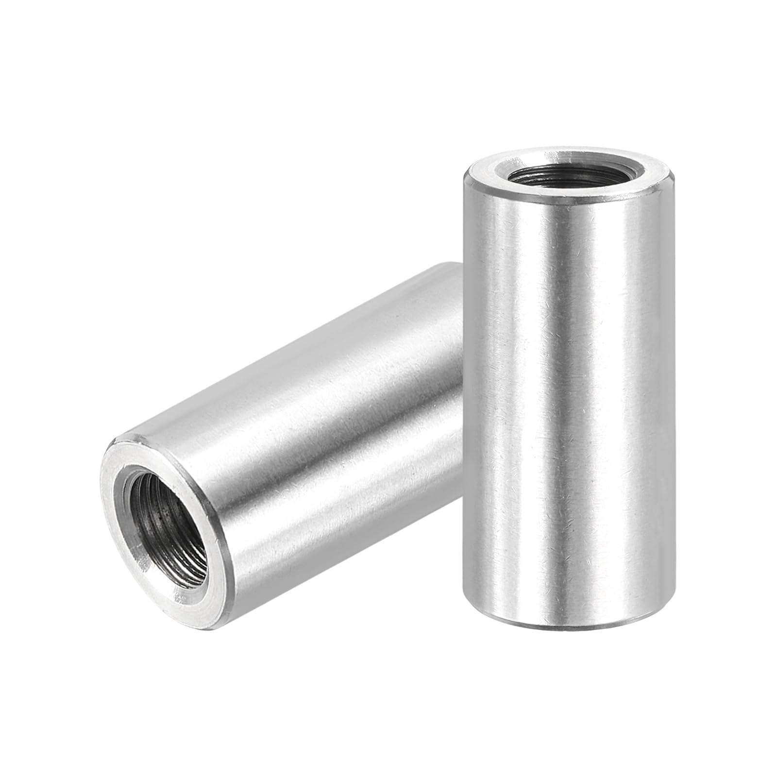 PATIKIL M10x1mm Pitch 304 Stainless Steel Round Coupling Nuts, 2 Pcs 35mm / 1.38" Length Metric Fine Thread Connector Sleeve Rod Bar Stud Fully Threaded Nut Fasteners, Silver Tone