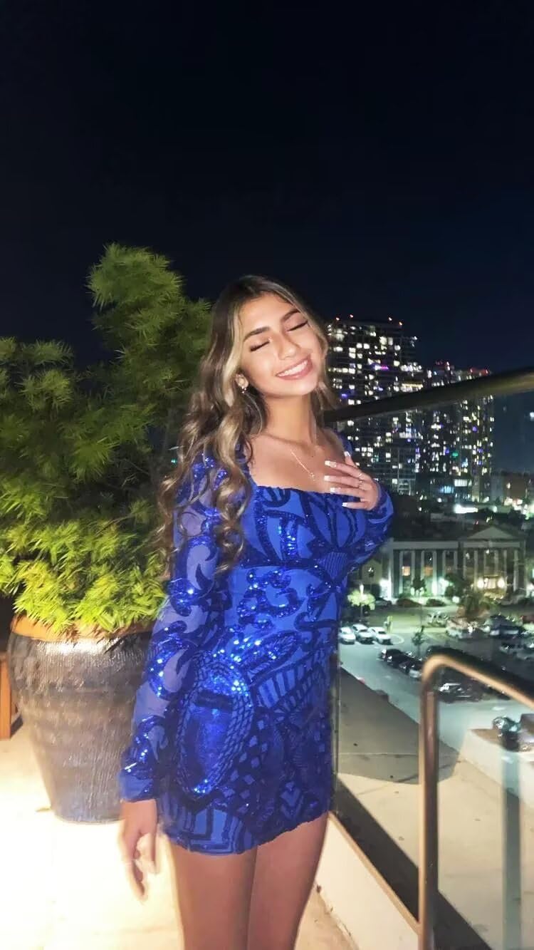 Women's Sequin Short Homecoming Dresses with Sleeves Lace Appliques Bodycon Prom Dresses 2025