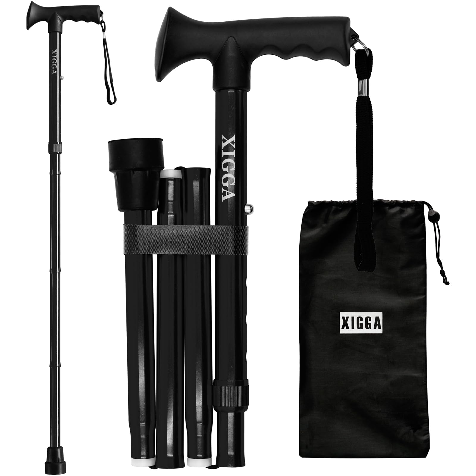 Height Adjustable Folding Cane&Storage Bag&Storage rope, Safe Walking Assistant and Non-Slip Grip Handle, Portable and Safe for Men, Women, Elderly, Disabled, Pregnant