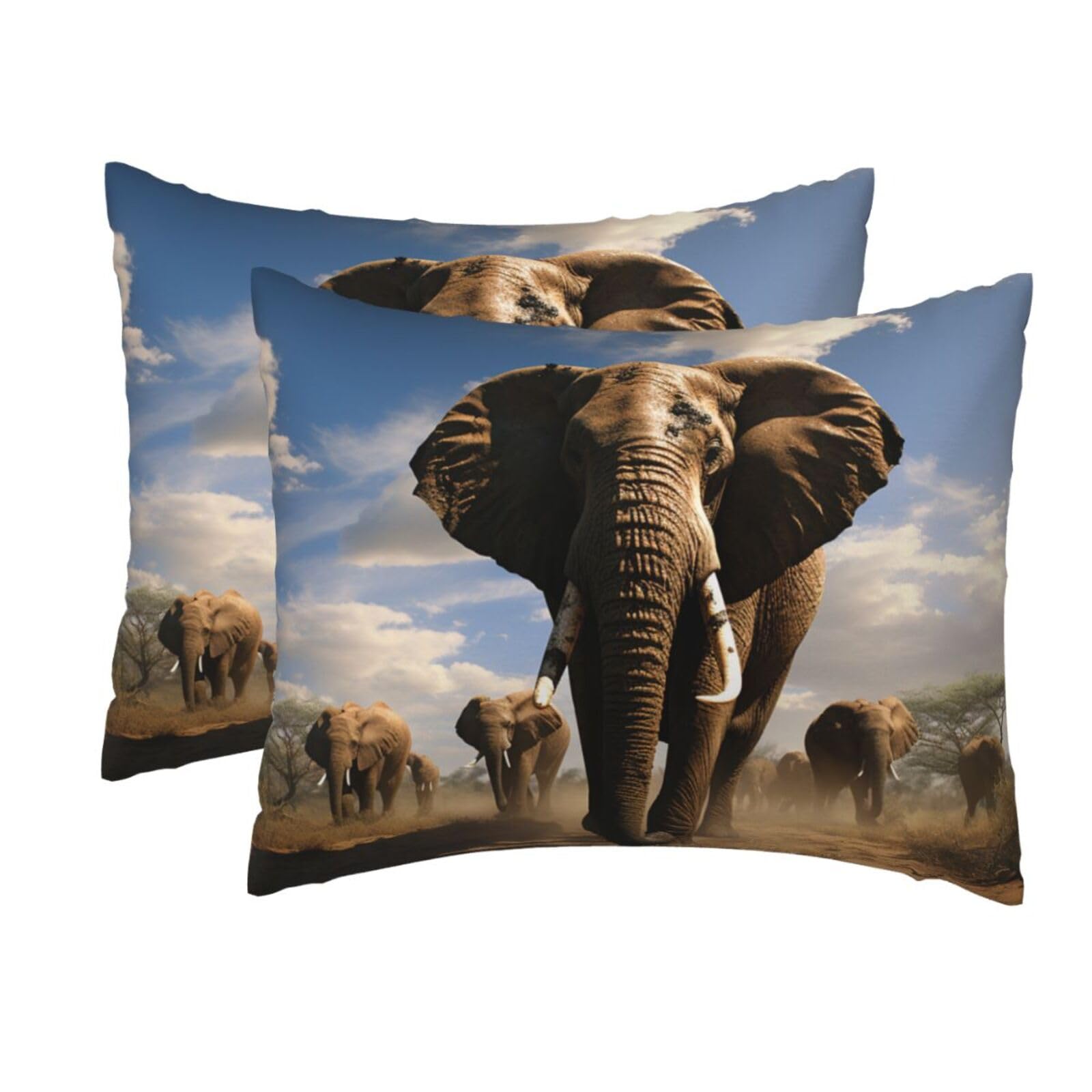 2 Pack Standard Size Pillow Cases for Hair and Skin Soft Breathable Pillow Case Covers with Hidden Zipper Ferocious Elephant Pillowcase 20x26 Inches Pillow Cover for Sleeping Gift
