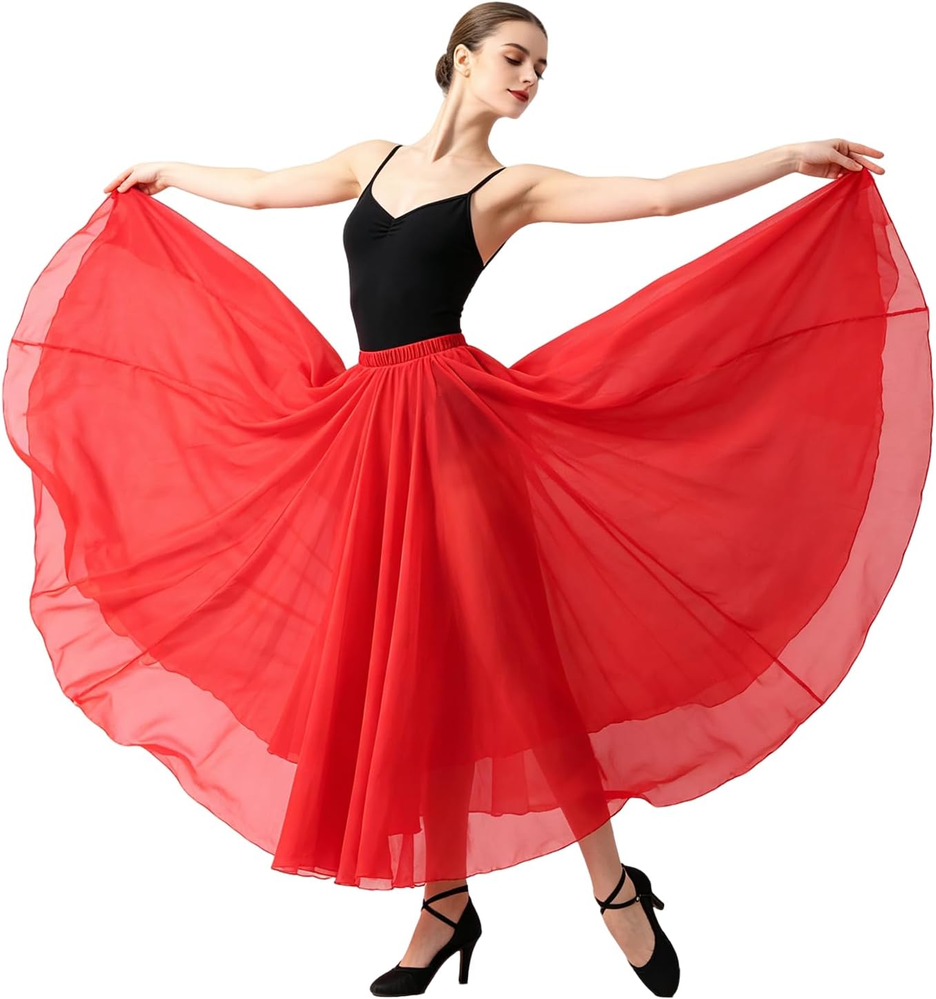33" Long Ballet Skirt Lyrical Swing Skirts Solid Color Elastic Waist