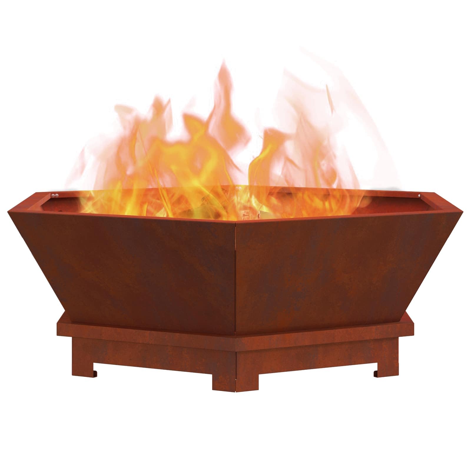 Brasero marrón de acero resistente a la intemperie, 75 x 75 x 28 cm, independiente para exterior terraza y jardín, ideal para calidez, llama y noches acogedoras al aire libre