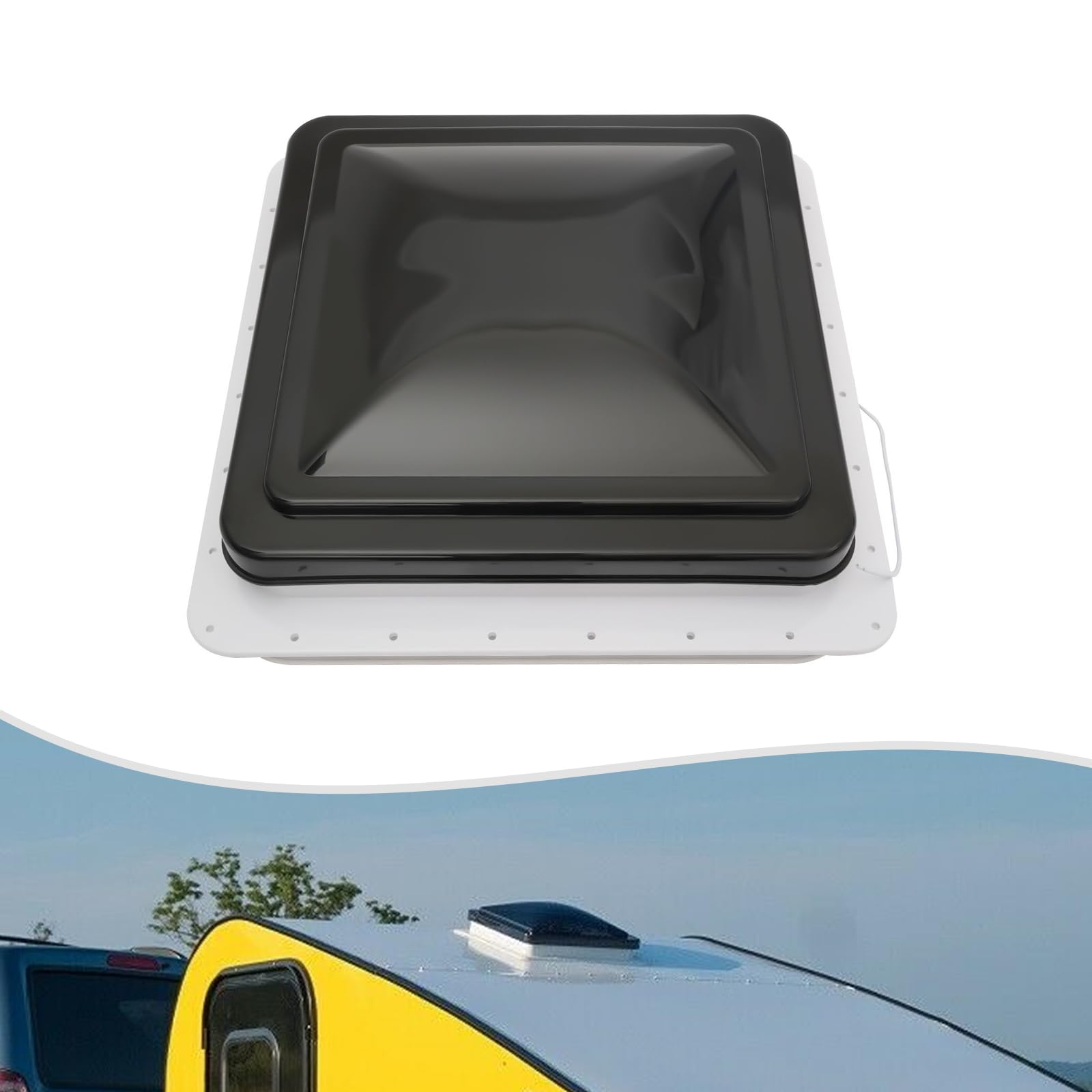 DachlüFtung Dachlicht Dachluke, Universal Wohnmobil Dachausbau Innenausbau LüFtung mit Fliegengitter, Schwarz Weiß Camping Fan Lichter Vent Abluftventilator 42 * 42cm