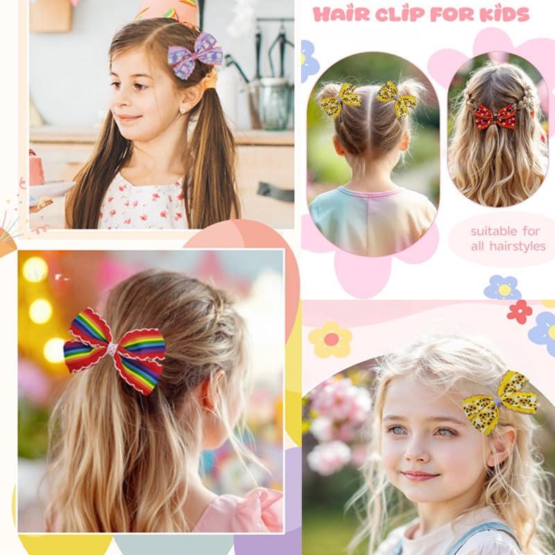 12PCS Hair Bows for Girls Colorful Little Girls Hair Bow Rainbow Grosgrain Hair Bow Alligator Hair Clips Pigtail Bows Unicorn Hair Clips Hair Accessories for Toddlers Children Kids (Multicolor - B) - Image 7
