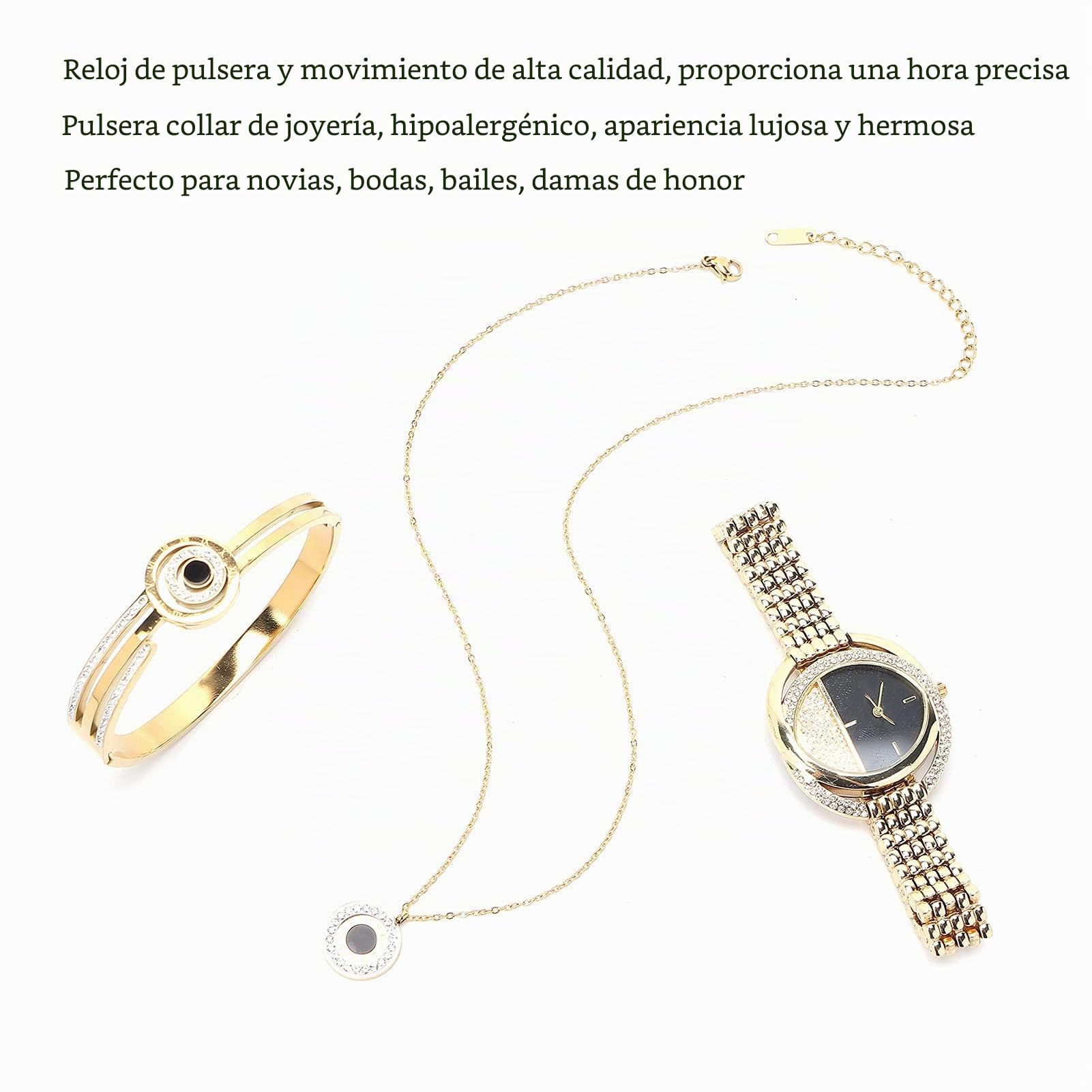 YUYTE Reloj de Pulsera para Mujer, Juego de Joyas con Pulsera, Juego de Joyas para Mujeres, Collar con Banda de Reloj, Oro Rosa Y Oro para Mujeres Y Niñas, Reloj de Cuarzo Diamantes Imitación