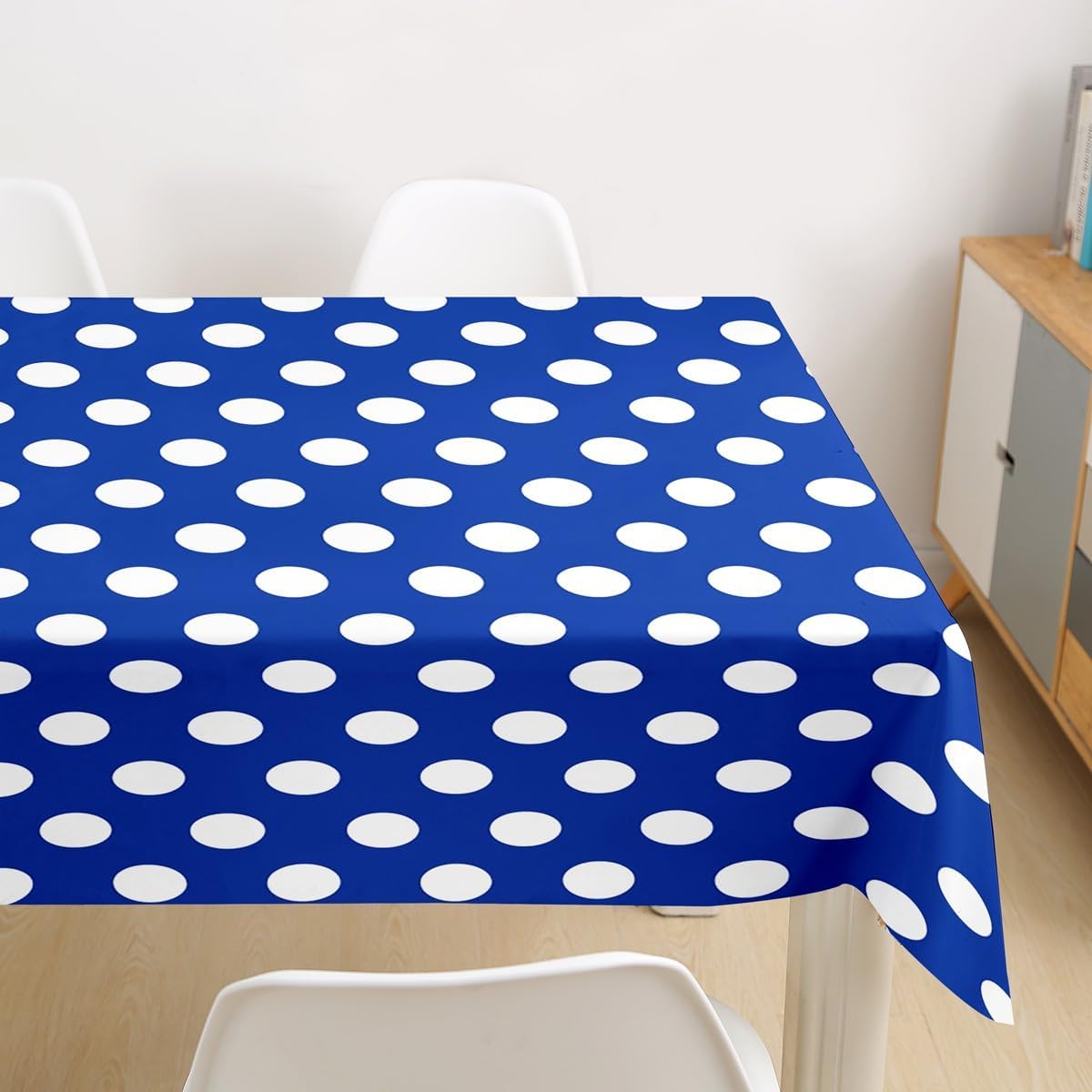 Navy Blue White Tablecloths Kids,Polka Dots Circle Round Pattern Table Cover for Dining Room,Modern Simple Style Table Accessories Dining Room Decor,55"x71" Oblong/Rectangle