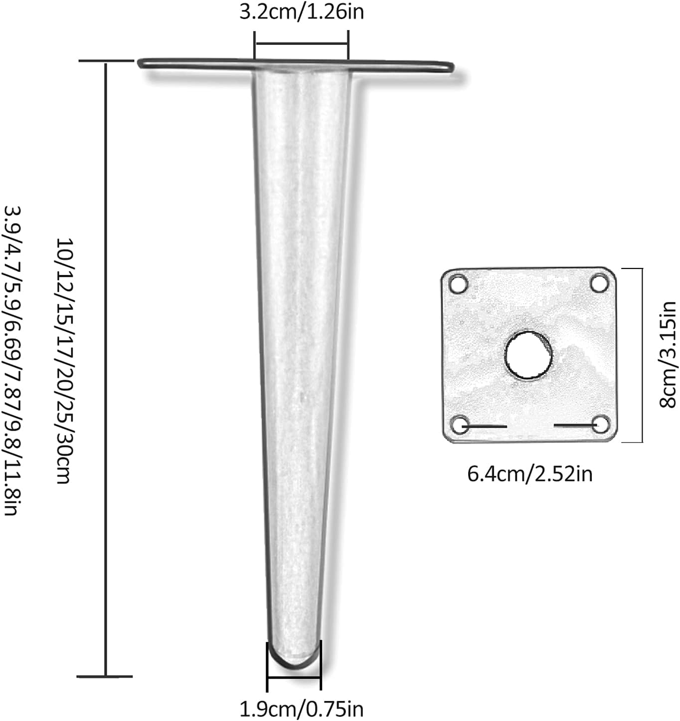 Replacement Furniture Legs,4 Pcs Metal Cabinet Legs, Tapered Table Legs, Sofa Legs, Coffee Table Legs, Desk Legs, Furniture Feet for Kitchen and Bathroom,Black-12cm/4.7in