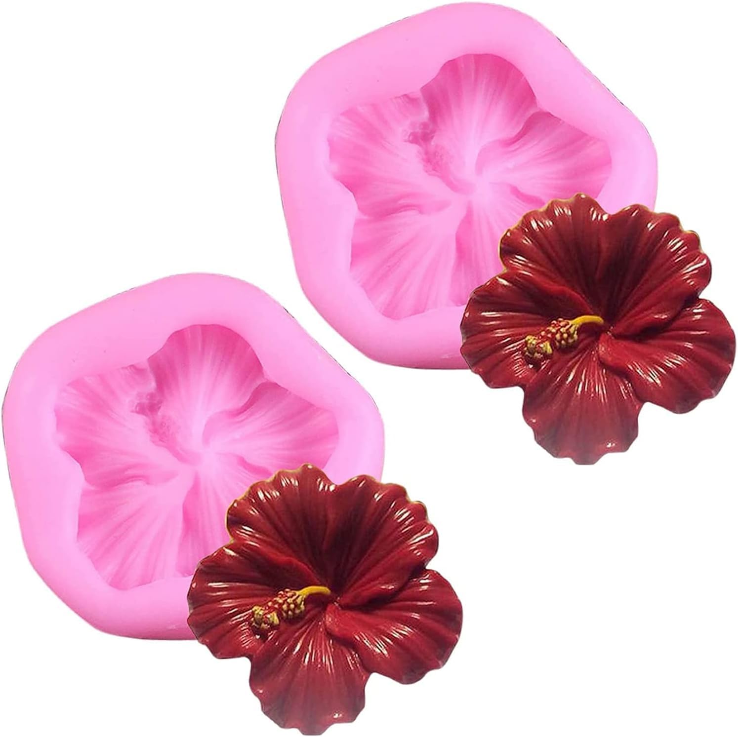 skytail 2pc Hibiscus Moulds Candle Making Molds for DIY Scented Candle Wax Waxmelts Aromatherapy Epoxy Resin Crafts Home Decor Gifts Keychain Handmade Soap Bath Bombs Clay Chocolate Fondant Cake Molds-picture-4