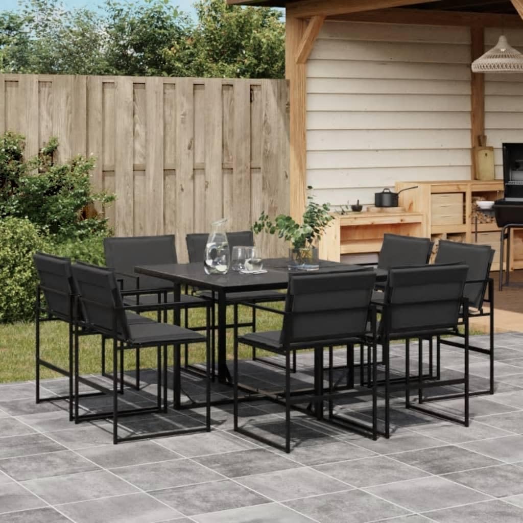 ShGaxin Set da pranzo da giardino 9 pezzi con cuscini in textilene nero, set tavolo e sedie da giardino, tavolo da terrazza all'aperto e sedie, set terrazza, mobili da giardino esterno - 3295078