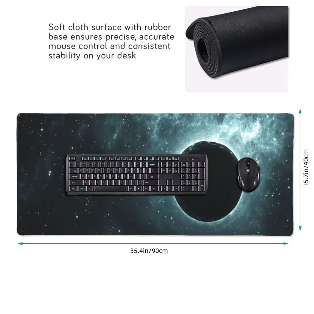 Tappetino Mouse XXL 1400x600x3mm Tappetino Mouse Luna Cielo Stellato Impermeabile Tappetino Gaming Mouse Pad XXL Tappetino Scrivania,Base Antiscivolo Migliora Precisione e Velocità per Desktop/Ufficio