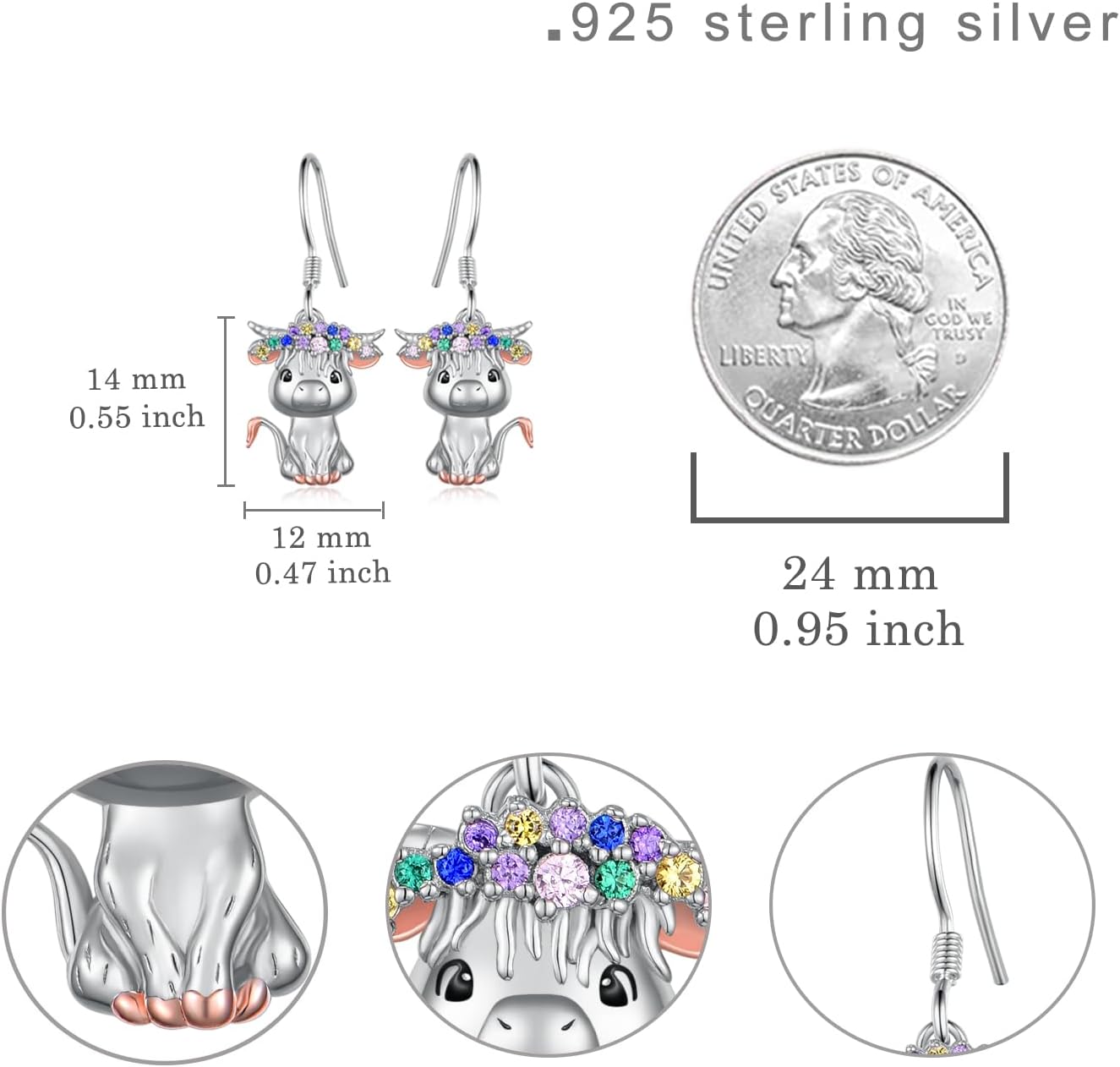 Highland Cow Earrings 925 Sterling Silver Dangle Earrings Cute Pet Cow Earrings for Women Teen Birthday Christmas