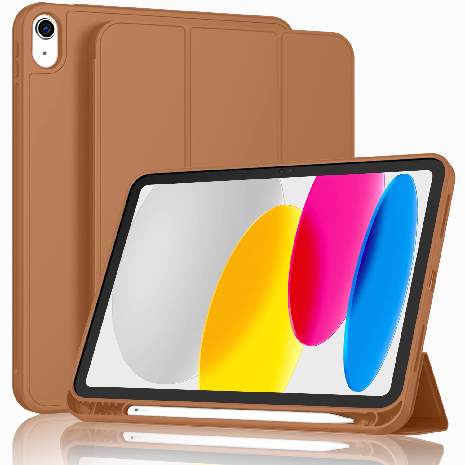 ToaPoia Case for iPad (A16) 11 Inch 2025/iPad 10th Generation 10.9 Inch 2022, Slim Trifold Stand Protective Cover with Pencil Holder and Soft TPU Back,Support Auto Sleep/Wake Brown
