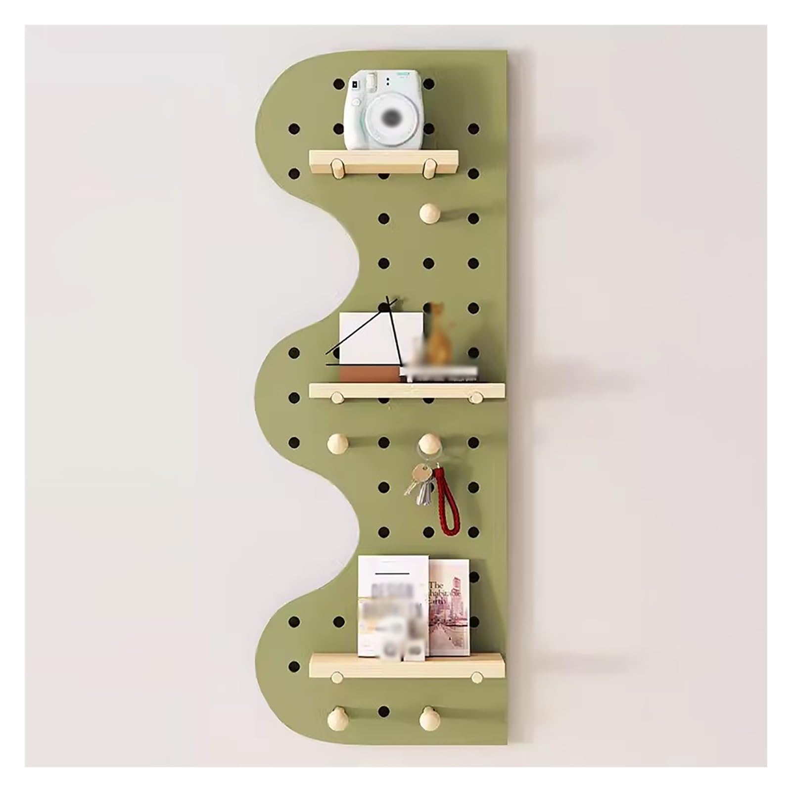 Generisch Zielony organizer na tablicę wtykową do montażu na ścianie – zestaw regałów do przechowywania z litego drewna, duża tablica wyników 40 x 120 cm, do domu, biura, garażu – wszechstronne