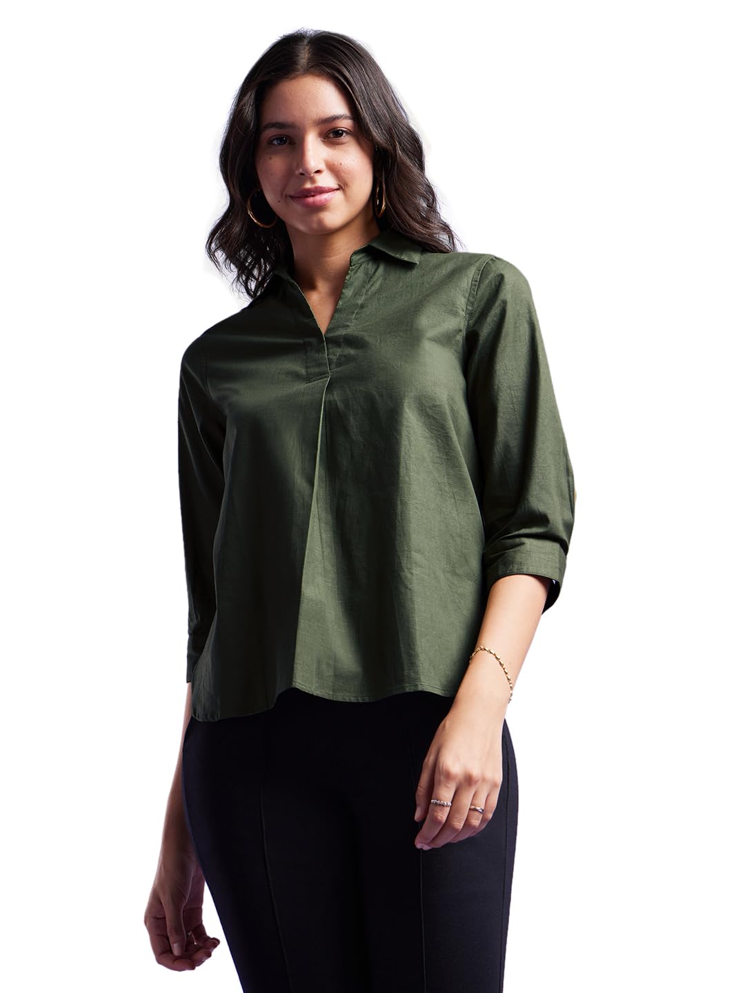 fablestreet Cotton Front Pleat Detail Top - Olive-picture-20