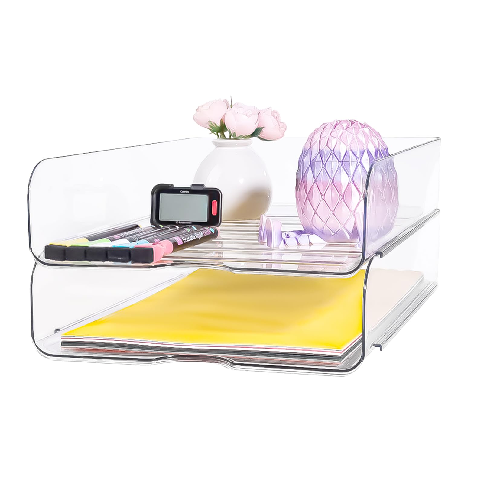 Paper Organizer Letter Tray, Stackable Desk File Organizer,Clear File Organizer for Desk, Office Organizer for File Paper, Ipad, Letter, A4 Office File, Books, Notes,2 Pack vertical