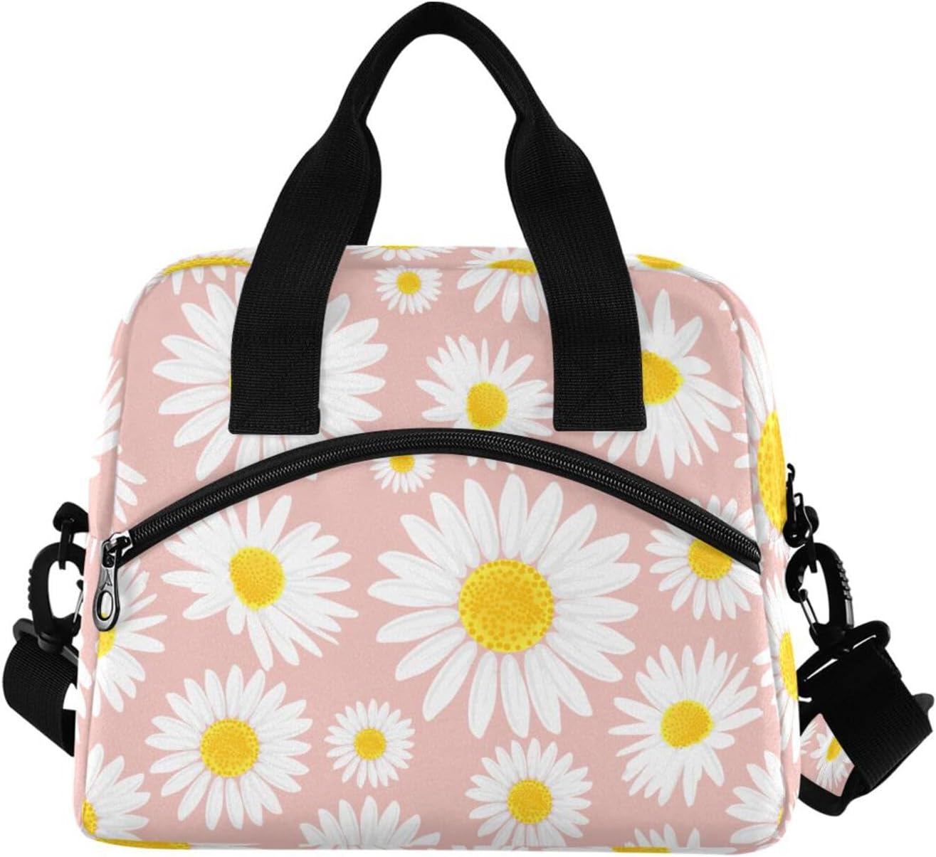 JIPONI Daisy Flower P Insulated Lunch Bag for Women Men Tote Cooler Lunchbag with Adjustable Shoulder Strap for Work Picnic Hiking Beach