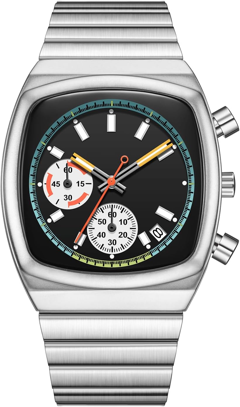 CILOA Mens Watches Chronograph Stainless Steel Waterproof Date Analog Business Fashion Wristwatch for Men Silver/Gold - Image 1 of 7