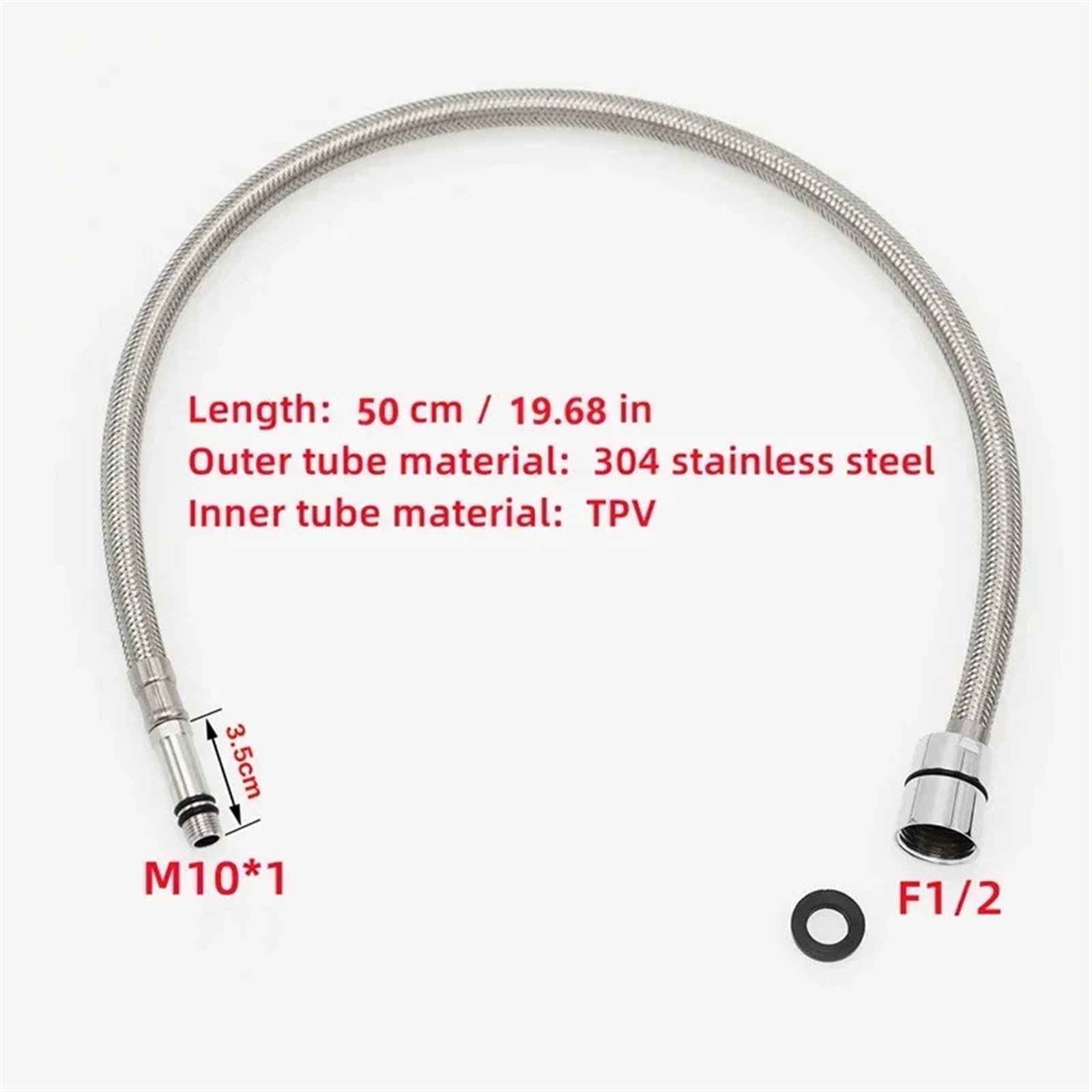 50 cm/80 cm F1/2 M10 x 1 304 Edelstahl & TPV Küchenarmaturschlauch, herausziehbarer Ersatzschlauch (Silber, 1 Stück)