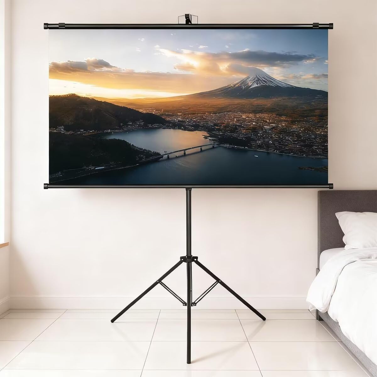 - Projection Screen, Freestanding Screen, 4K HD, 60 inches, 16:9, Viewing Angle, 160° Height, Adjustable Stand, Large, Lightweight, Wrinkle-Resistant, Multi-functional, Easy Installation, No