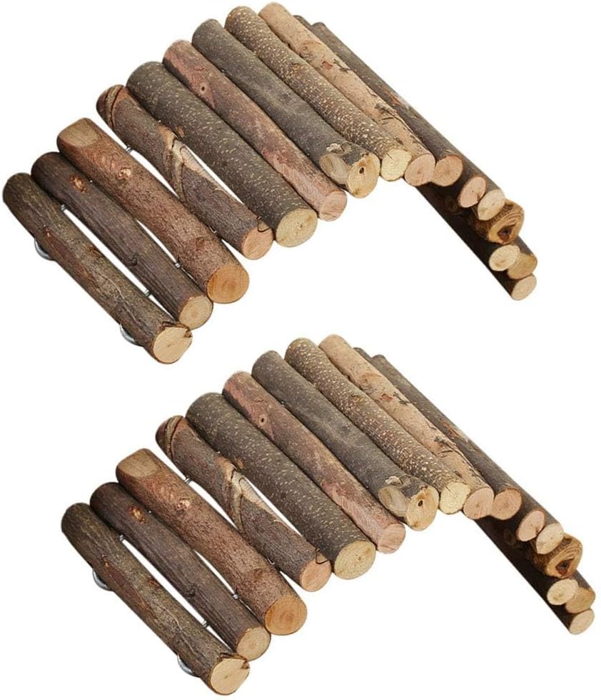 2 PCS Hamster Toys, Wooden Hamster Ladder Bridge Tunnel Hide, Guinea Pigs Cage Accessories for Chinchillas Guinea Pigs Mouse Rat Ferre, Rodents Natural Hideout for Small Animals