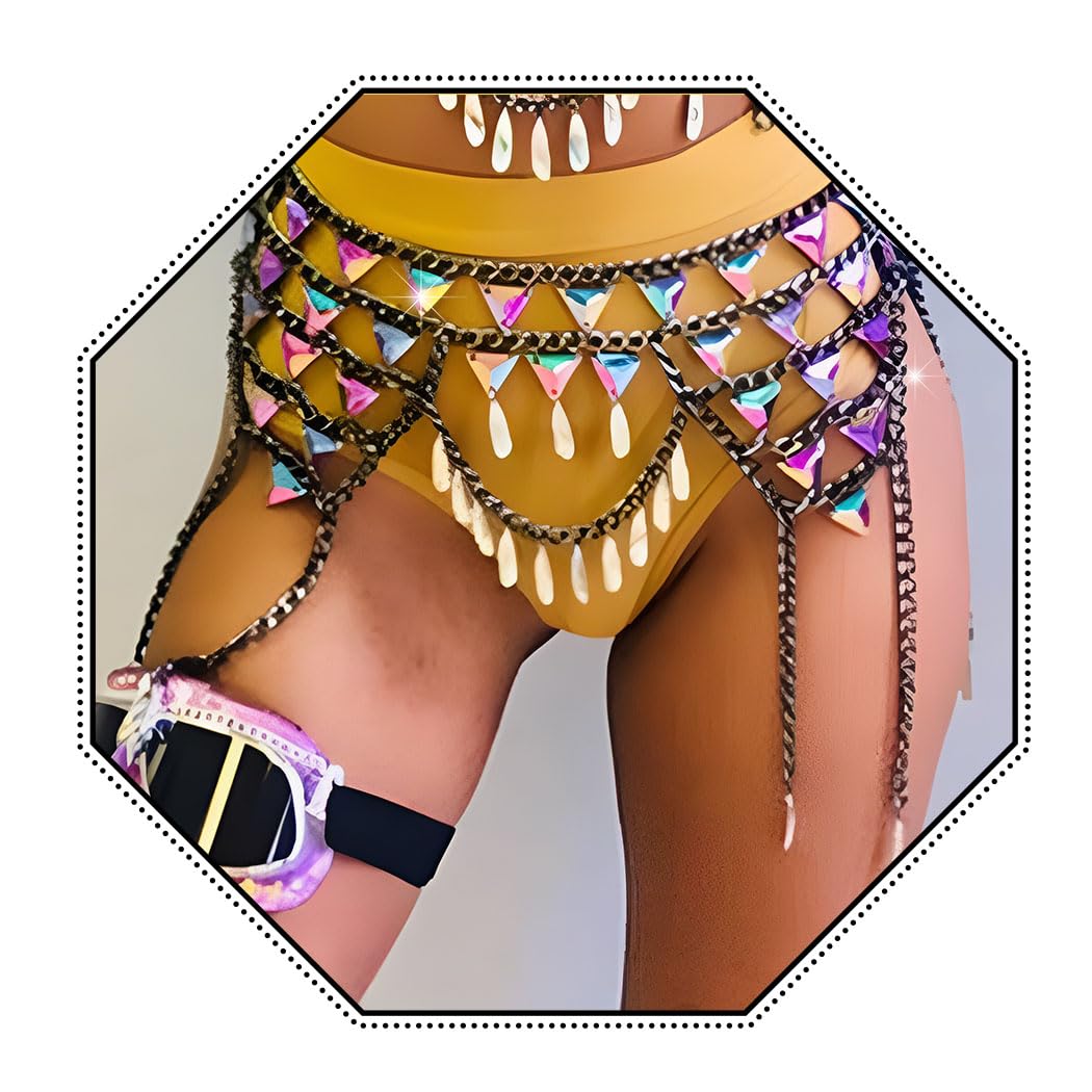 CanB Rhinestone Body Chains Sexy Body Belly Waist Skirt Chain Festival Body Jewelry for Women