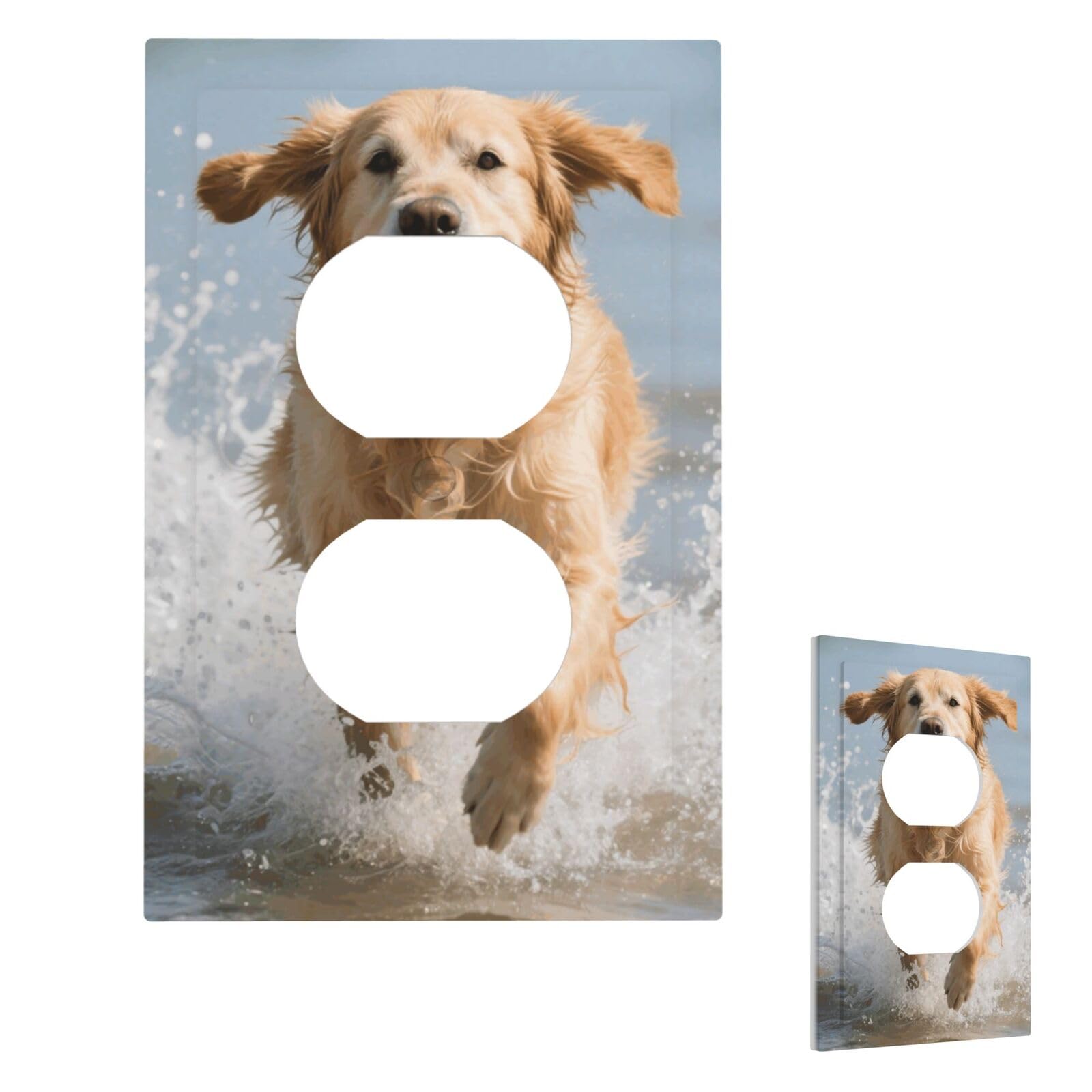 Fekiloot Duplex Cute Golden Retriever Wall Plate Cover Modern Decorative 1 Gang Light Switch Cover Unbreakable Receptacle Outlet Covers For Living Room Bedroom Home Decor