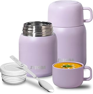 JTSONN Food Flask 520ml Thermos Food Flask for Hot Food Stainless Steel Soup Flask Vacuum Insulated Food Container Thermos Lunch Box for Kids Adults with Folding Spoon(Purple)