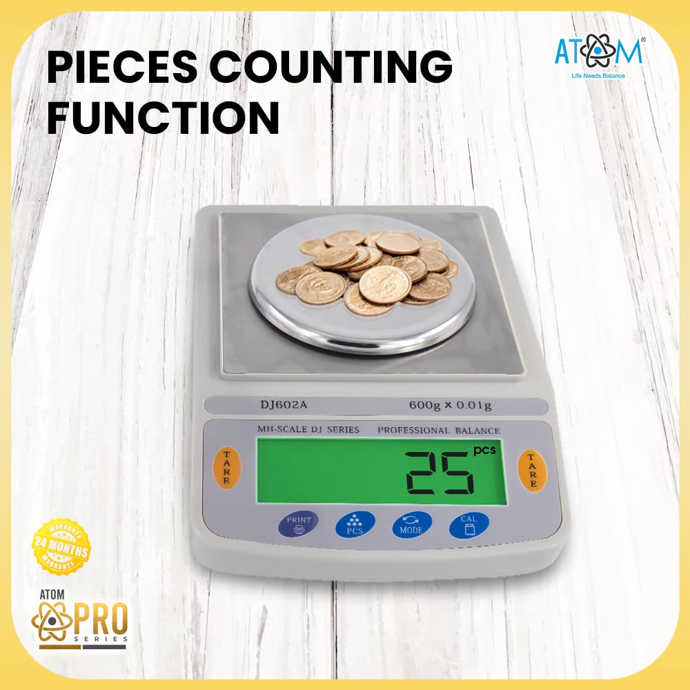 ATOM High Precision Digital Weight Machine With Capactiy 600g x 0.01g | Weighing Scale For Gold, Silver Ornaments & Precious Gems | Atom DJ 602A Jewellery Scale - Image 5 thumbnail