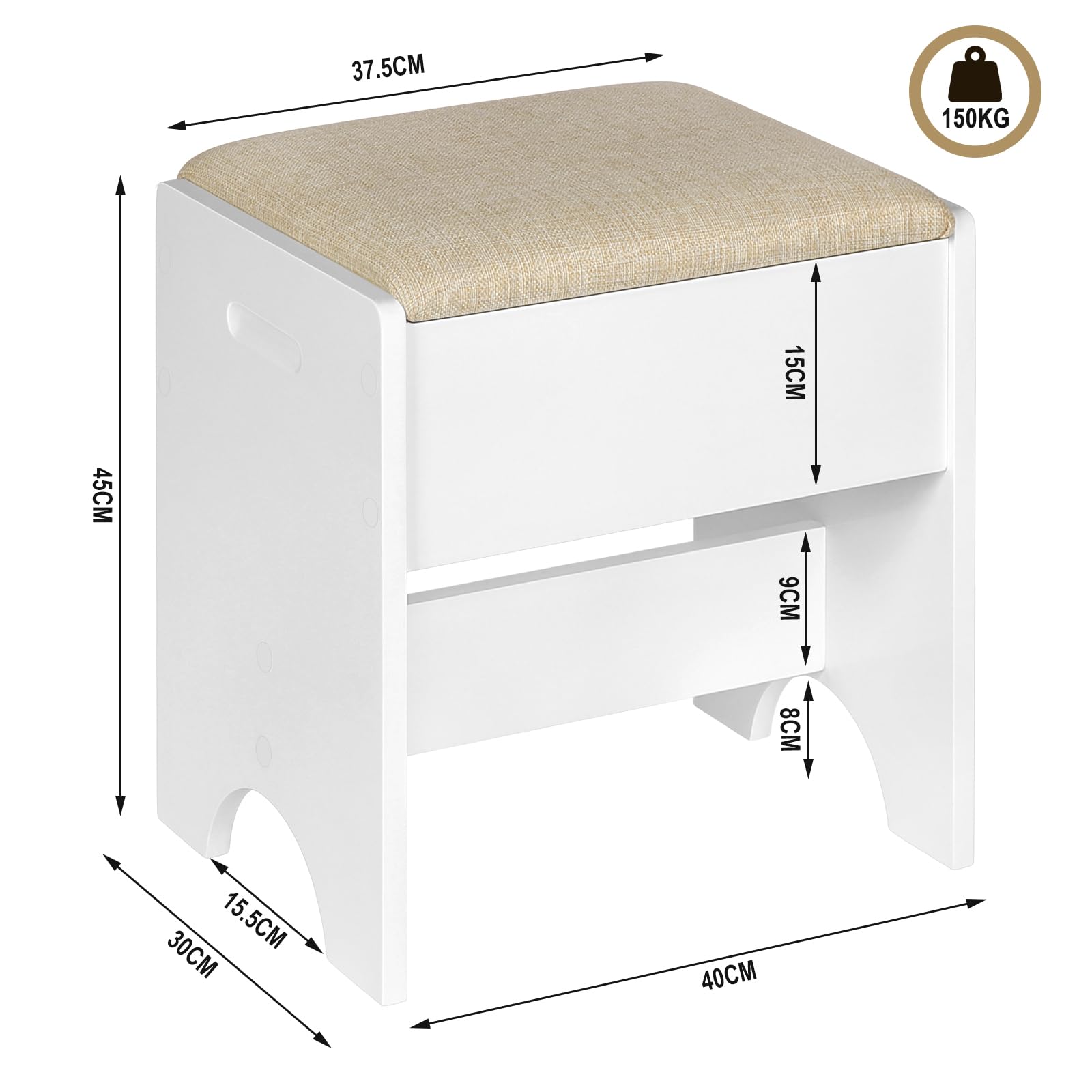 WOLTU Toeletta da Trucco con Specchio LED Regolabile, Sedia da Make Up, Seduta Imbottita, Tavolo da Trucco Moderno con Cassetti e 2 Prese, 1 USB-A e 1 USB-C, Cavo di 1,5 m, Bianco