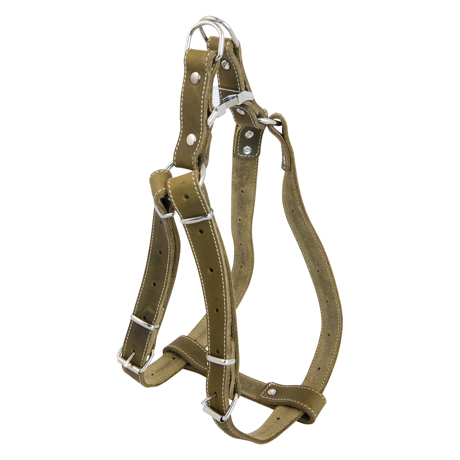 JACK AND VANILLA, Strong Leather Dog Harness, Custom Fit 30-50 cm, Elegant Green Colour, Reinforced Safety with Reflective Elements, 16 mm, Bold Leather Model