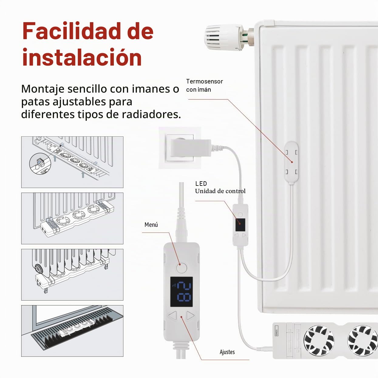 EMOS ventilador calefactor MONO, 1 unidad, sensor temperatura y regulador, cargador, accesorios, flujo aire 36 m³/h, ahorro energía