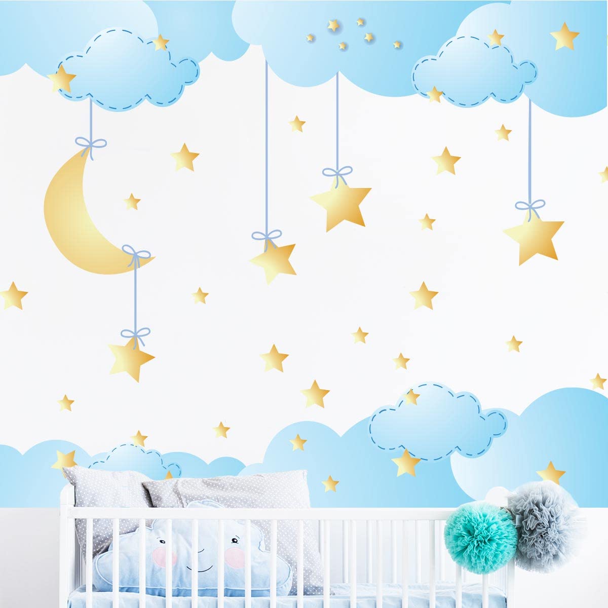 Children's Wall Stickers - Baby Room Decoration - Children's Bedroom Wall Sticker - Stars and Clouds in The Sky - H60 x L90 cm - Image 2