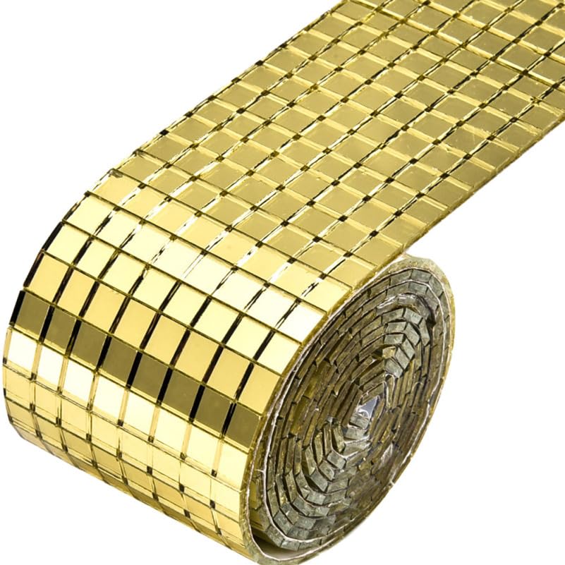 BESTonZON Self-Adhesive Mosaic Mirror Roll Stickers, 3D Mini Square Glass Wall Tiles Wall Art Stickers, DIY Disco Ball Home Craft Decoration Material for Kitchen Bathroom (Gold)-image-46