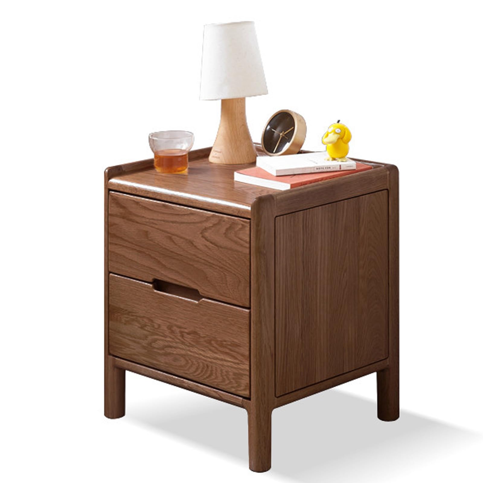 SXZenSpace Solid Oak Wood Nightstand, Mid Century Modern Office Small Bedside Table, Wooden Table with Drawers, Side End for Bedroom, Living Room,2 Drawers (B),30cm