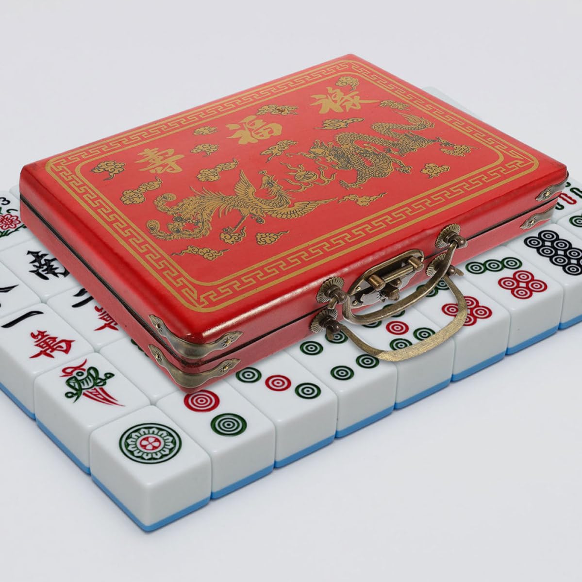 Caja de Almacenamiento de Madera Cierre Hermético para Mahjong y Uso Multifuncional, Diseño Portátil Color Rojo Adecuado para Tienda y Hogar