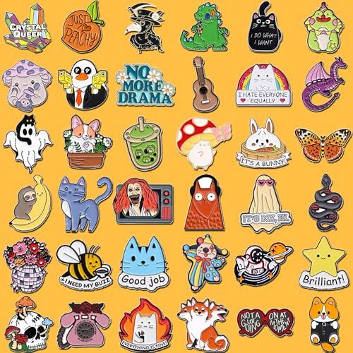 20/40/50 PCS Cute Enamel Pins Bulk, Funny Backpack Pins Aesthetic Lapel Badge Pins Set Assorted Enamel Brooch Pins for Backpacks, Hats, Bags, Landyards2