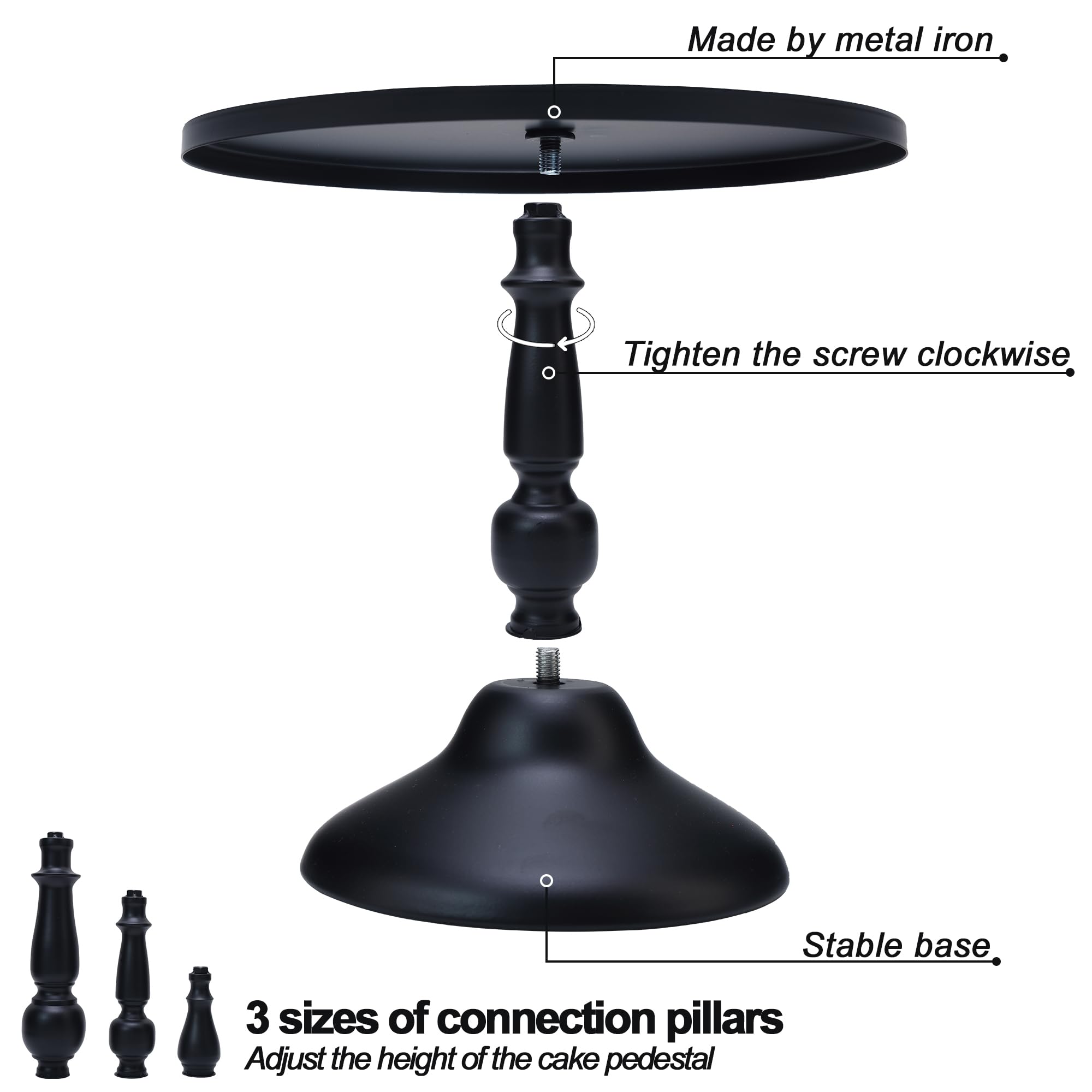 Kuchenständer, 3 Stück, schwarz, Metall, rund, Dessert, Kuchen, Pizza, Präsentationsständer, 20,3 cm, 25,4 cm, 30,5 cm, Serviertablett, Dekoration für Hochzeit, Feier, Party, Geburtstag,