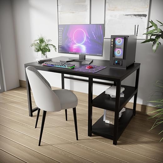 Riyan Luxiwood® Carter Computer Table with Open Storage Made MDF I Large Study Table (Large, Brown)