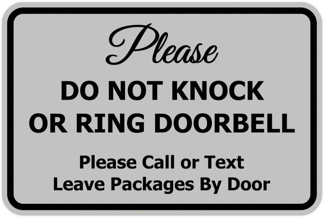 Signs ByLITA Classic Framed Please Do Not Knock Or Ring Doorbell Wall or Door Sign - Easy Installation | Mail Delivery Instruction | Do Not Disturb (Lt Gray) - Medium 5 Pack