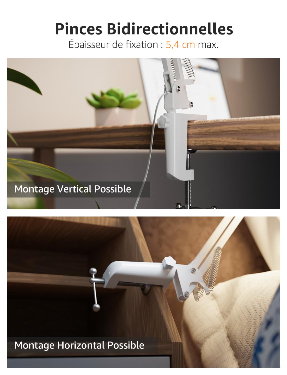 Lepro Lampe de Bureau Pince E27 Métal Interrupteur à Fil Blanc